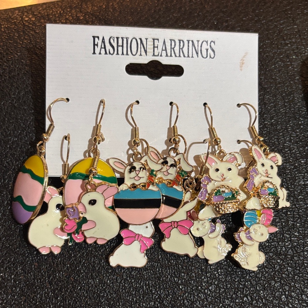 Fashion Earrings Set with Bunny and Egg Designs